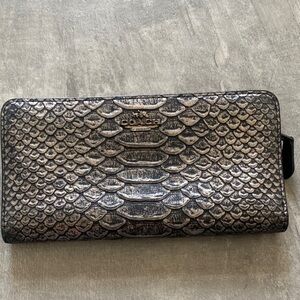 Coach Metallic Leather Snakeskin Wallet with Snap Closure